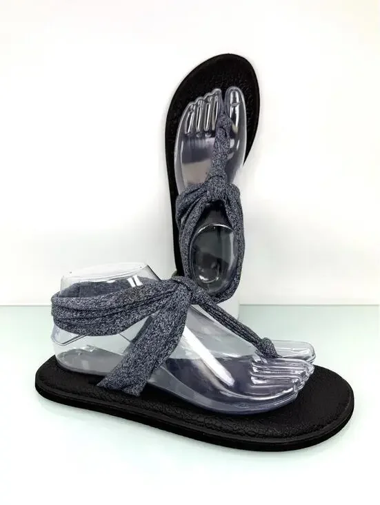 Sanuk Yoga Sling Sandals Women’s Black Blue Fabric Thong Comfort Flat Slip On 9 - Picture 1 of 8